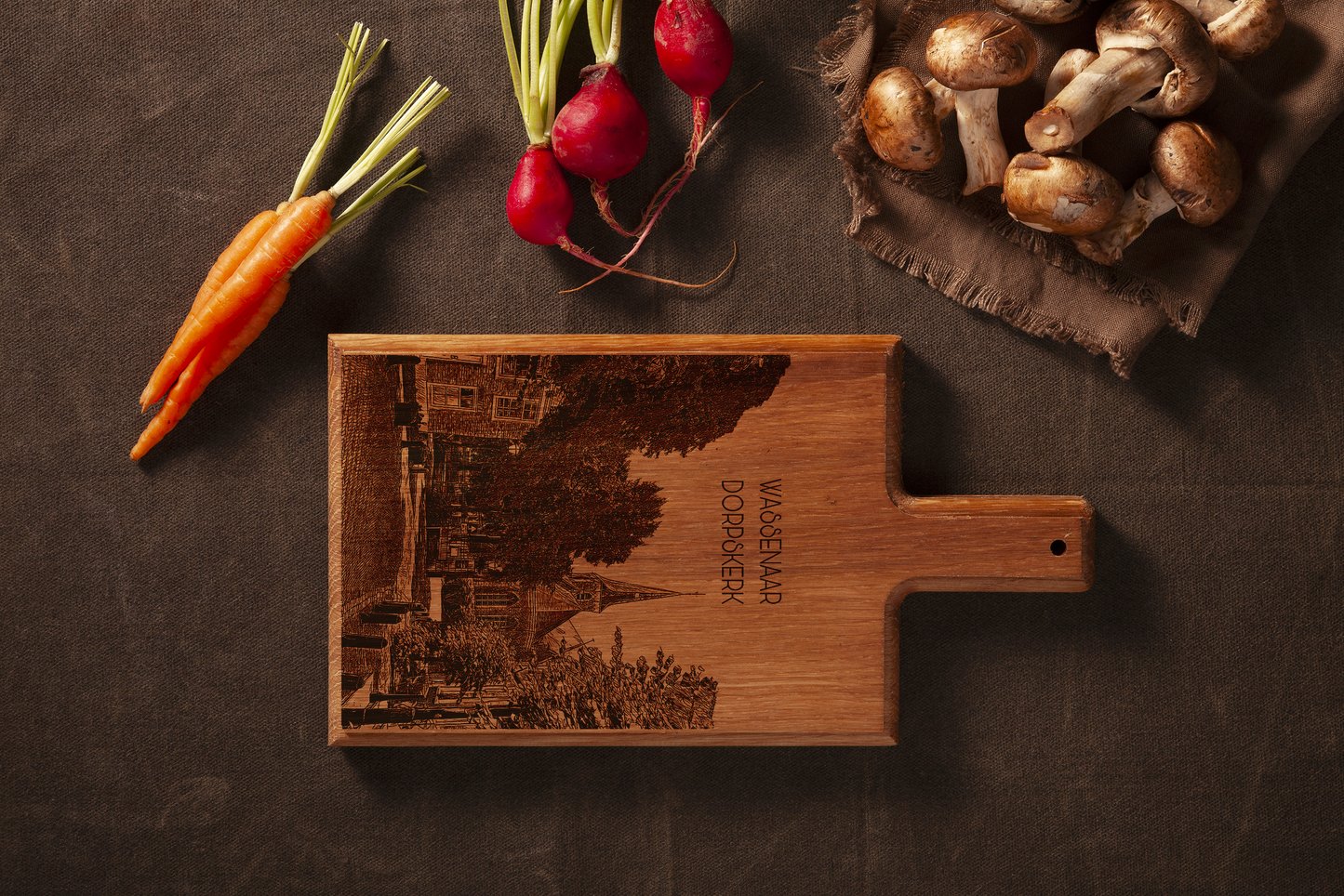 Handmade Wassenaar Dorpskerk Engraved Cheese Board - Beech Wood