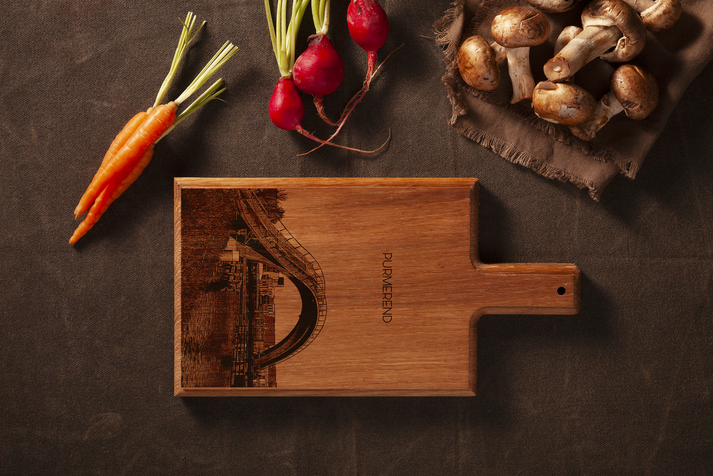 Purmerend Melkwegbrug – Handgemaakte Beukenhouten Serveer- & Kaasplank (28 × 15 cm)