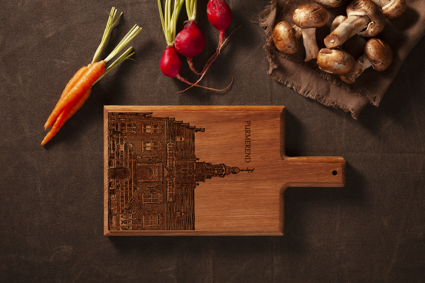 Handmade Purmerend Stadhuis Engraved Cheese Board - Beech Wood