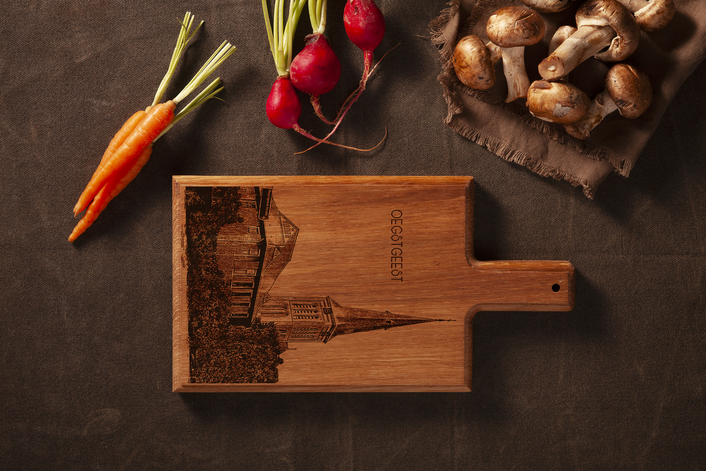 Handmade Oegstgeest H. Willibrord Kerk Engraved Cheese Board - Beech Wood
