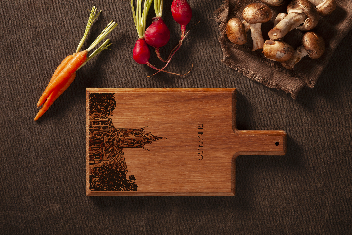 Handmade Rijnsburg Grote Kerk Engraved Cheese Board - Beech Wood