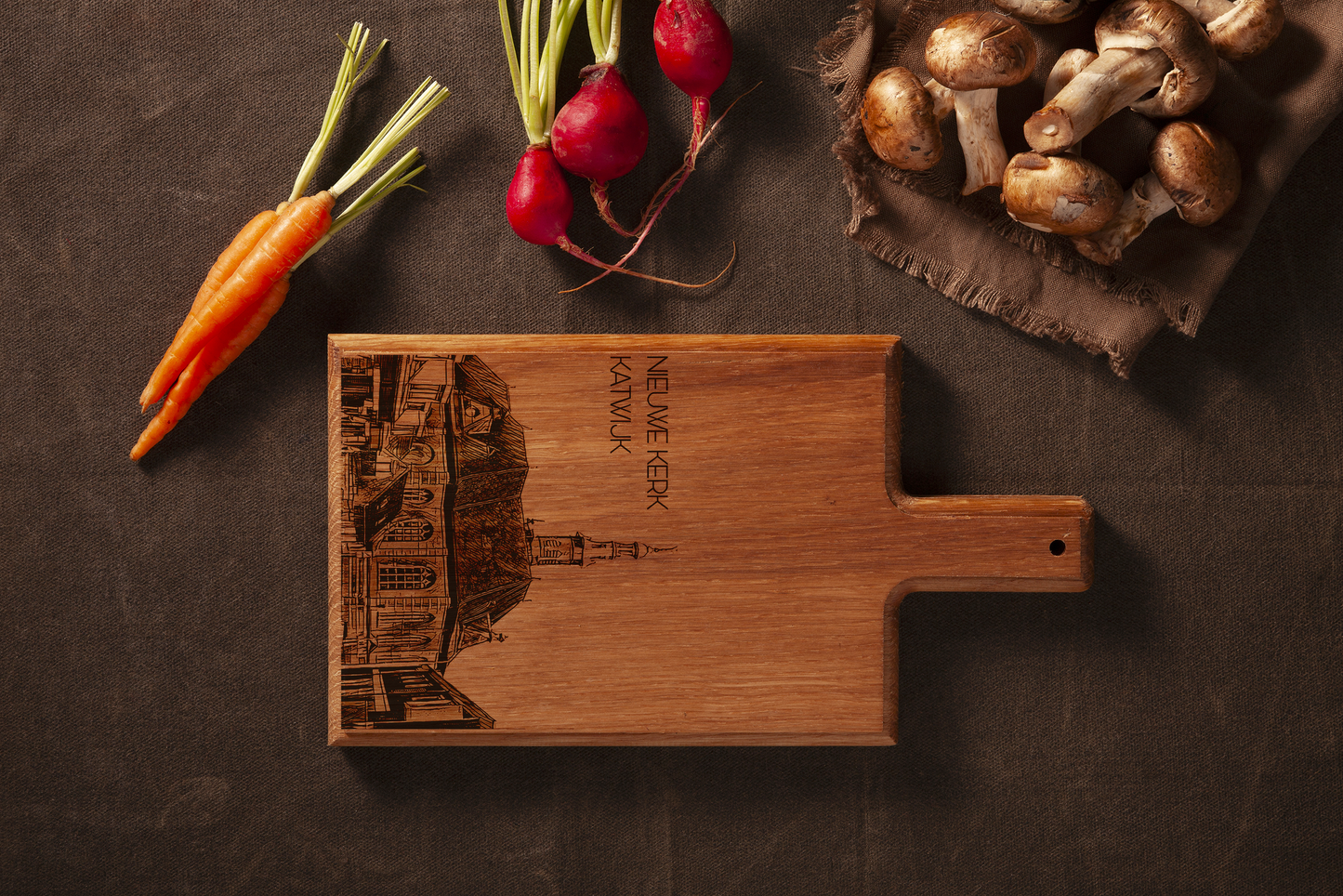 KATWIJK DE NIEUWE KERK HANDMADE , ENGRAVED CHEESE BOARD
