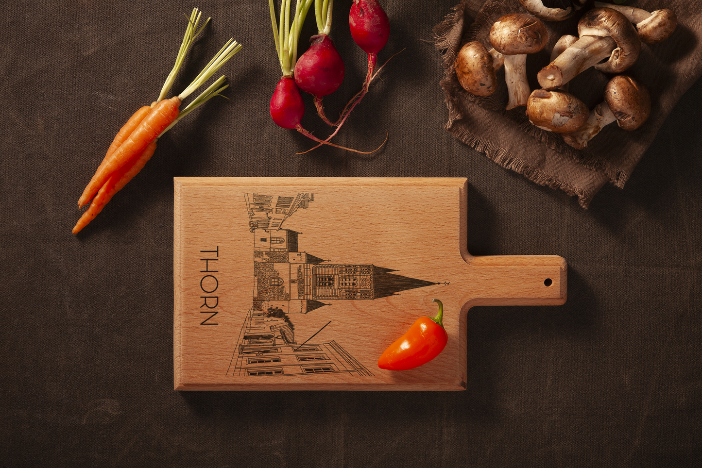 Handmade Thorn Engraved Cheese Board - Beech Wood