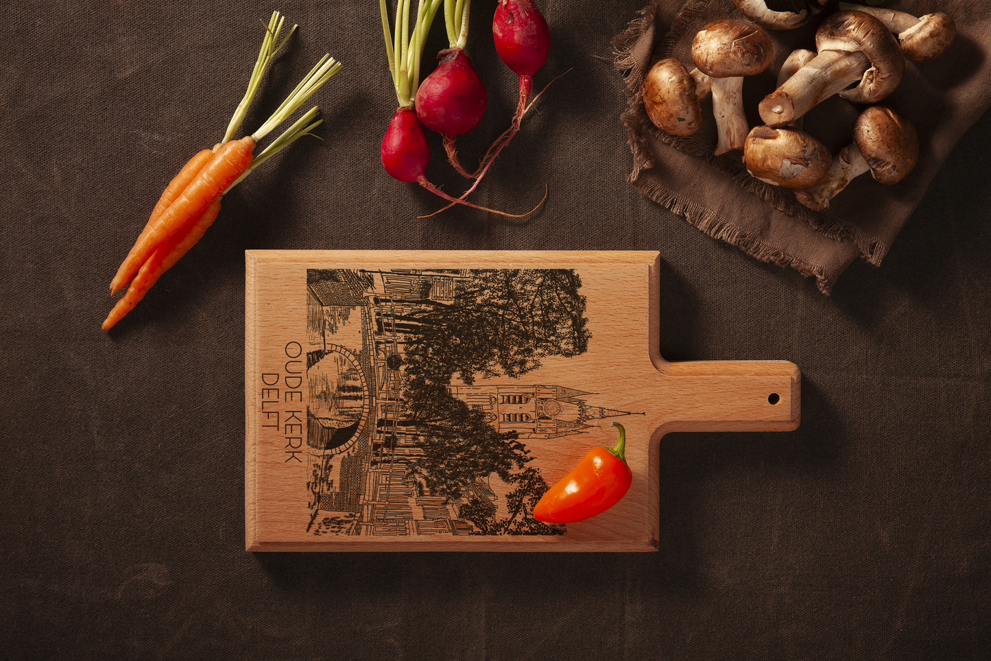 DELFT OUDE KERK HANDMADE ENGRAVED CHEESE BOARD