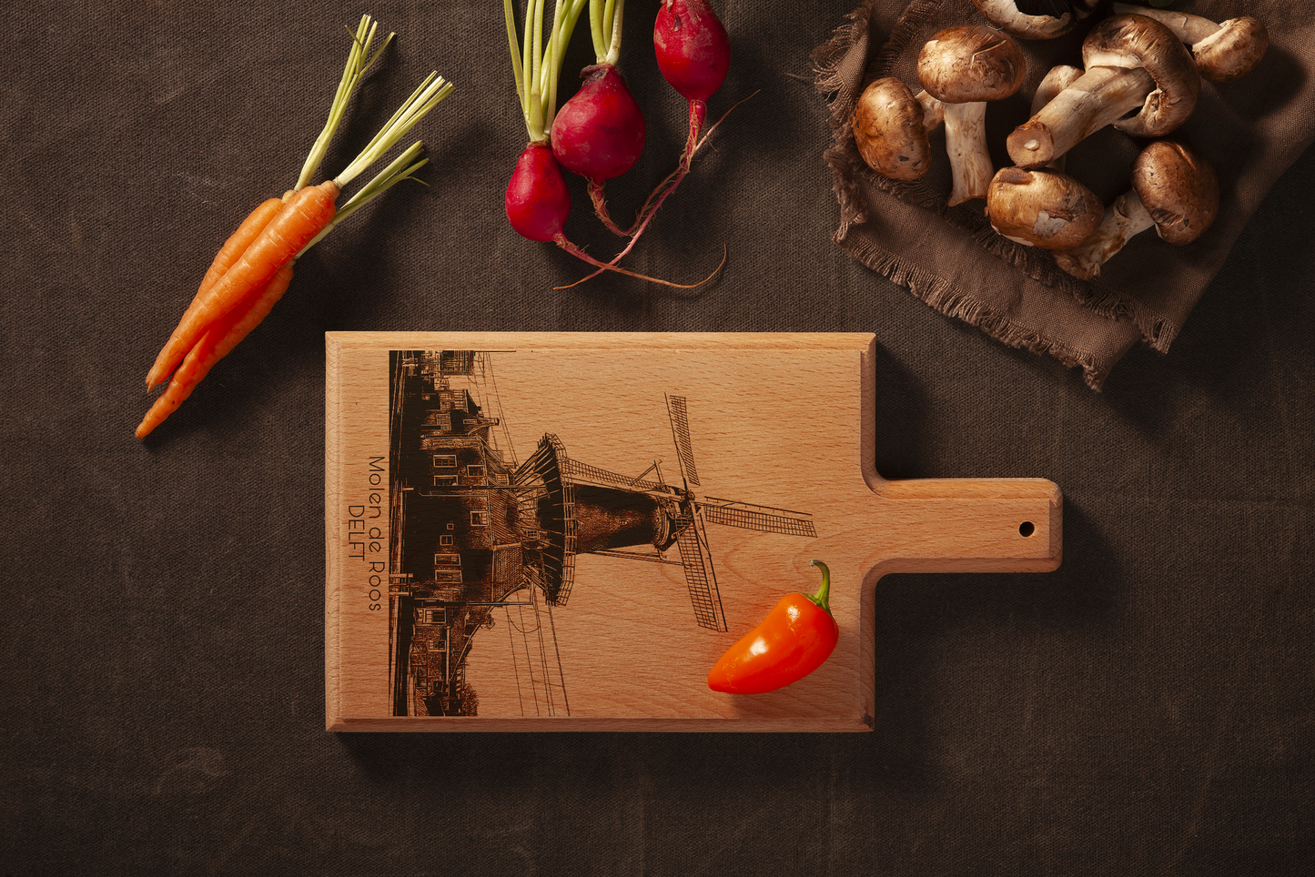 DELFT MOLEN DE ROOS HANDMADE ENGRAVED CHEESE BOARD