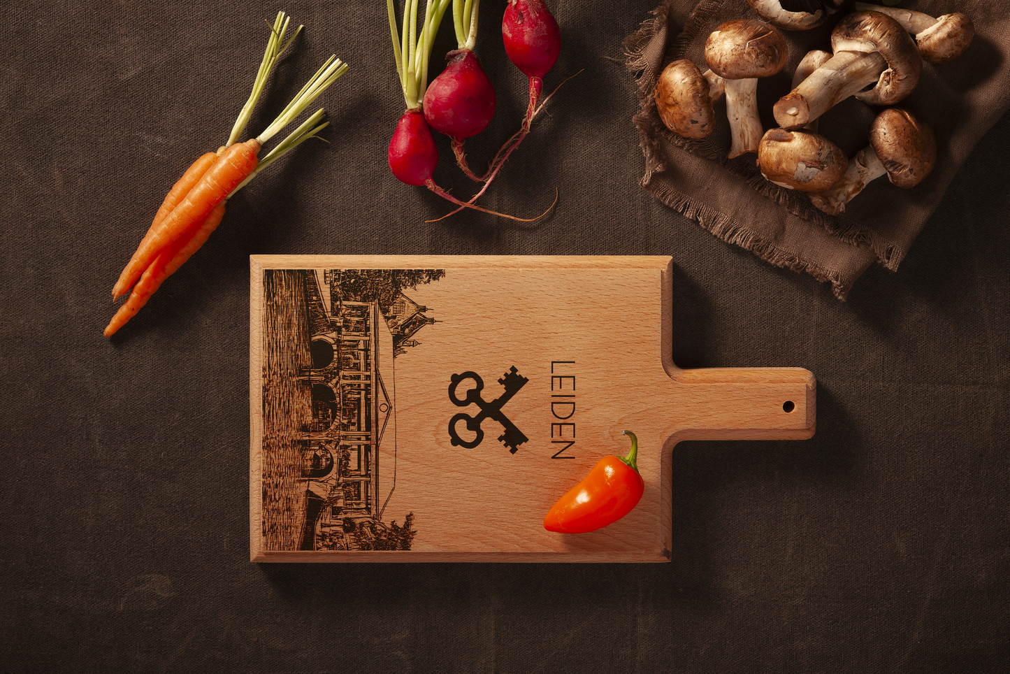 Handgemaakte Koornbrug Leiden Gegraveerde Kaasplank - Beukenhout