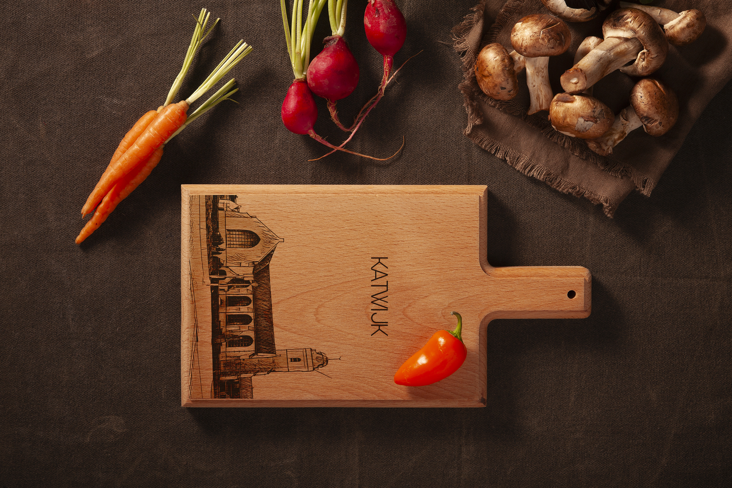 KATWIJK ANDREASKERK HANDMADE , ENGRAVED CHEESE BOARD