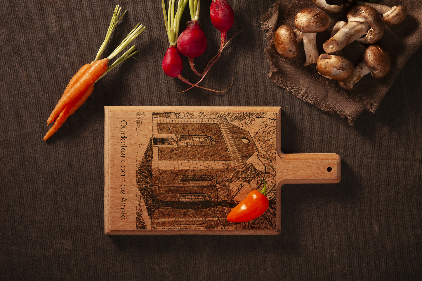 Ouderkerk aan de Amstel – Handmade Beechwood Serving & Cheese Board (28 × 15 cm)