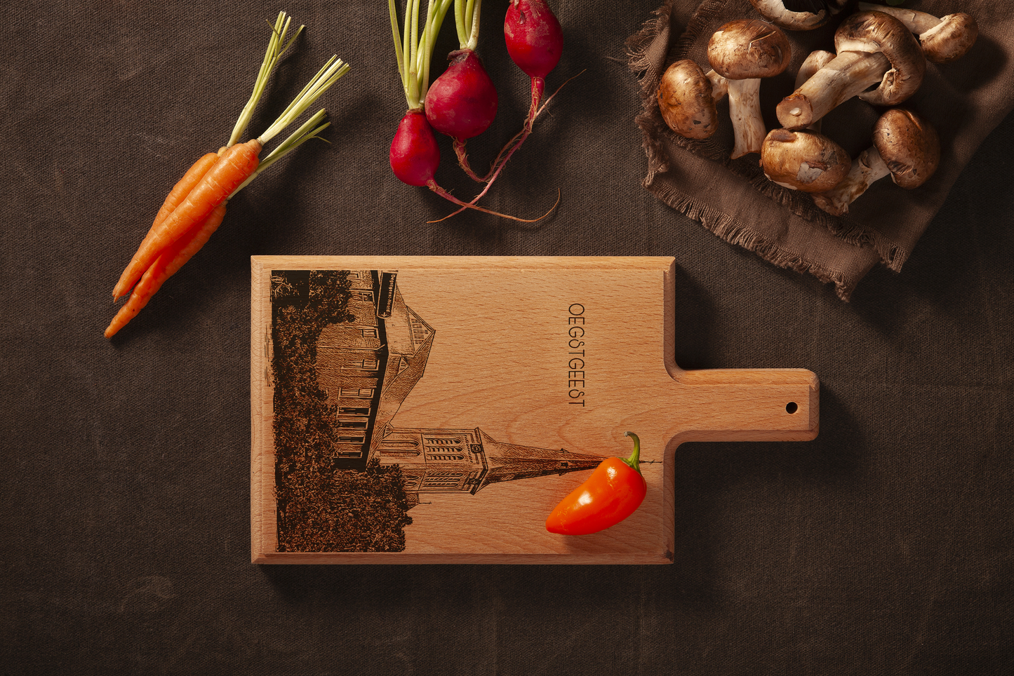Handmade Oegstgeest H. Willibrord Kerk Engraved Cheese Board - Beech Wood
