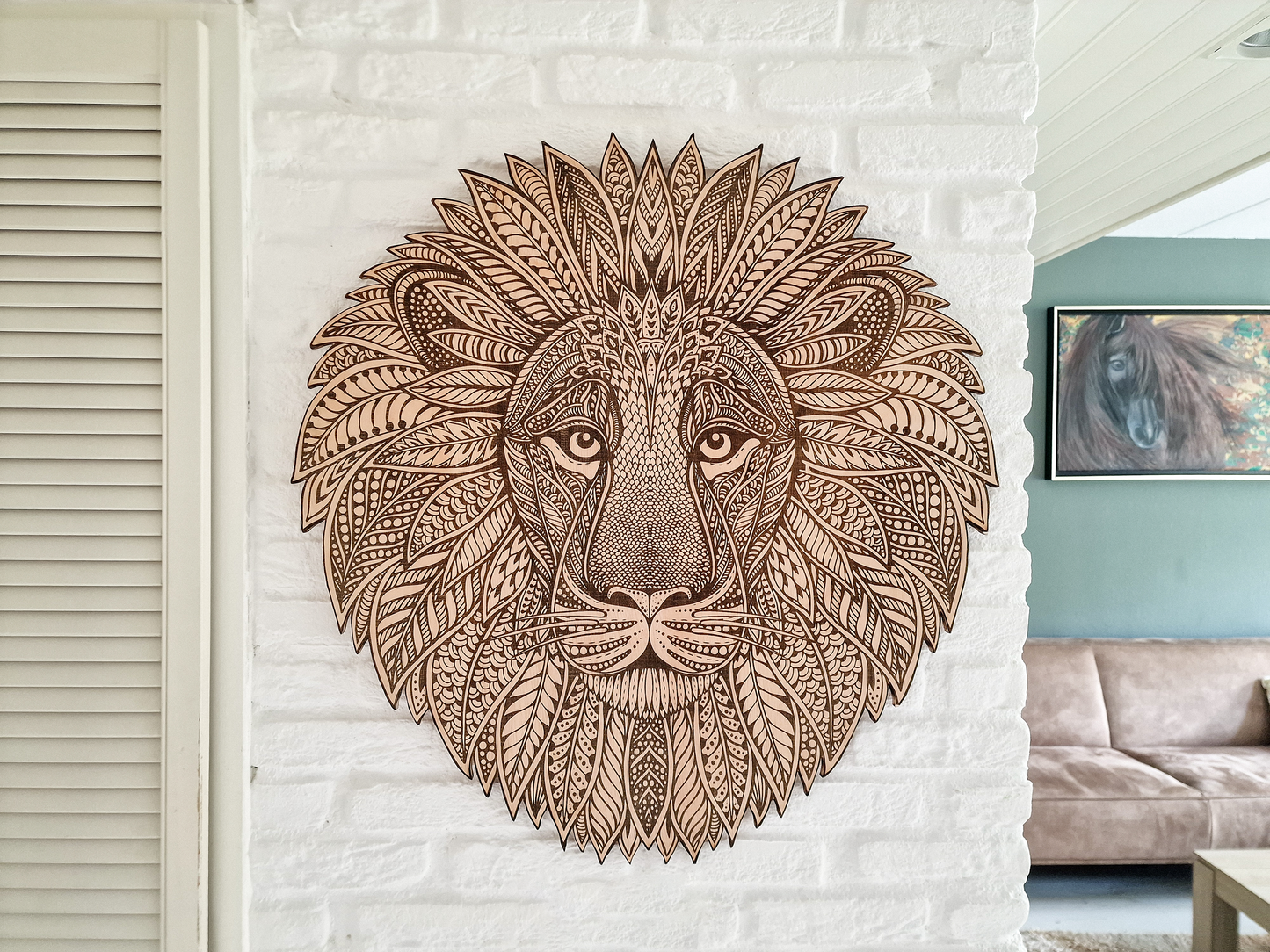 Lion The King Wood Wall Art - Engraved Mandala Lion Wall Decor - Unique Burning Art Gift for Friends and Home