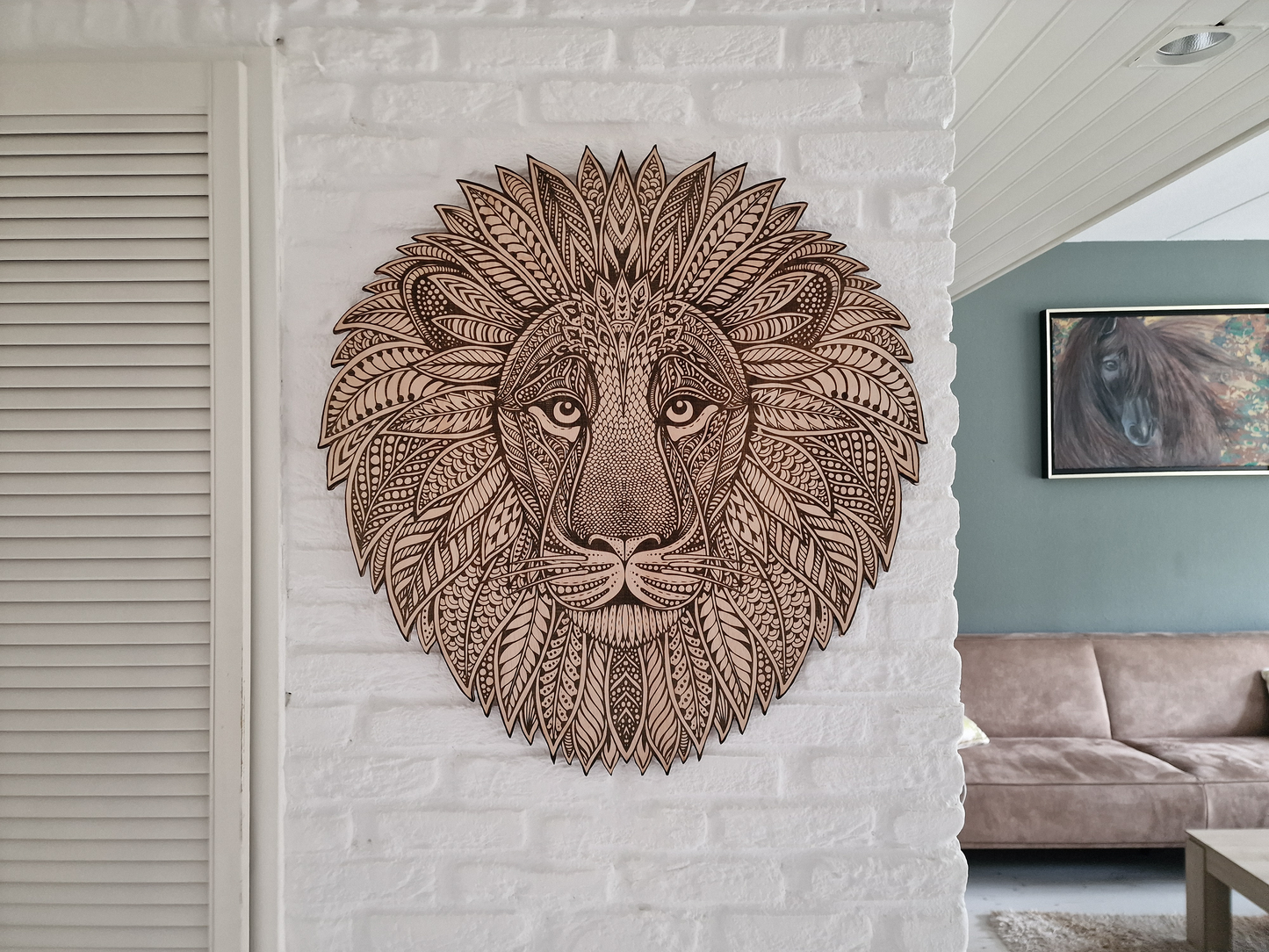 Lion The King Wood Wall Art - Engraved Mandala Lion Wall Decor - Unique Burning Art Gift for Friends and Home
