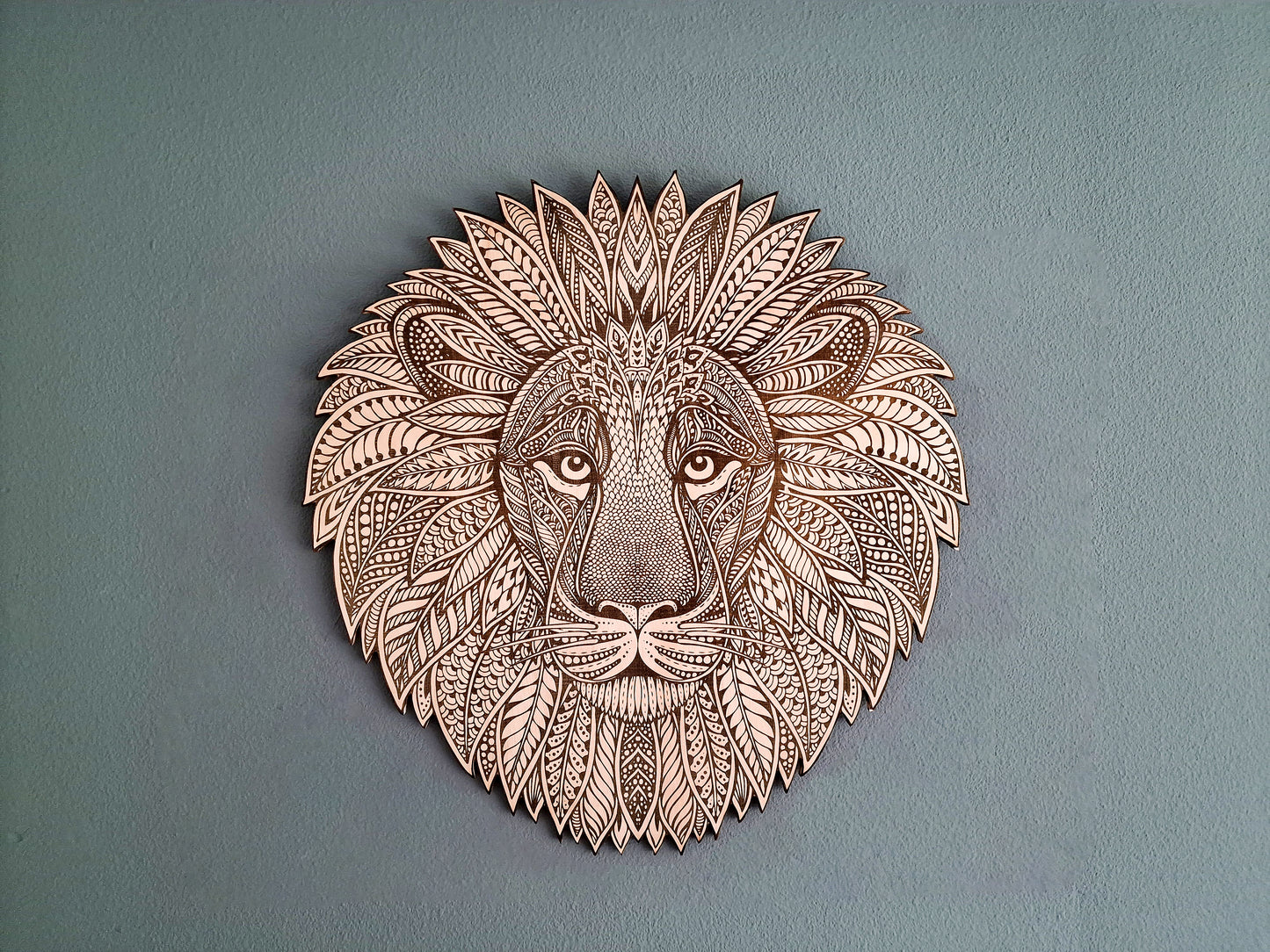 Lion The King Wood Wall Art - Engraved Mandala Lion Wall Decor - Unique Burning Art Gift for Friends and Home