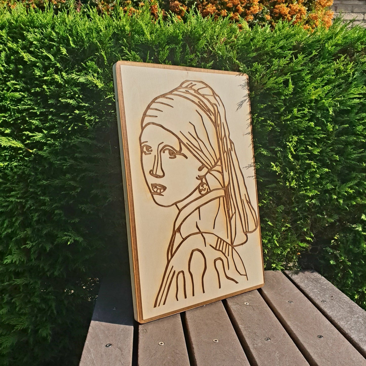 Lady with Pearl Earring Handmade Wood-Burning Craft