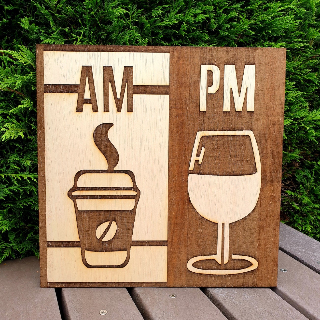 Wine Coffee Wall Art Handmade Wood-Burning Craft