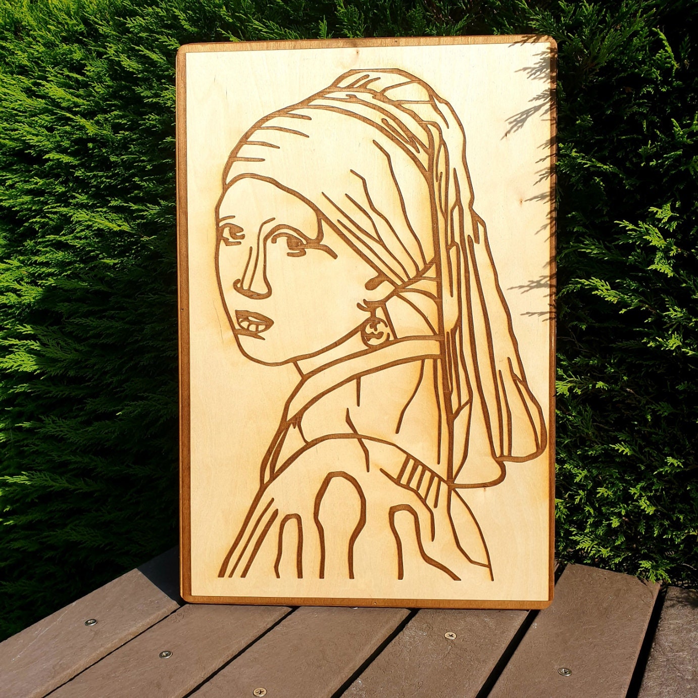 Lady with Pearl Earring Handmade Wood-Burning Craft